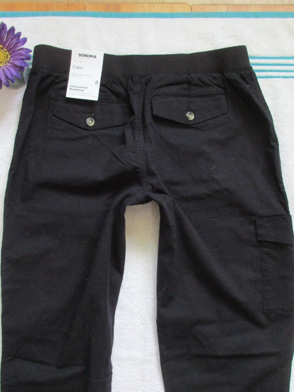 New SONOMA Pants Size 8 Black Cuffed Utility Capri - Picture 6 of 11